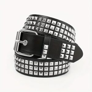 Studded Belt with Metal Pyramid Rivets for Men Women