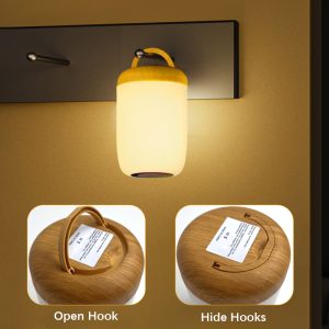 USB Rechargeable LED Touch Lamp, Wood Grain Table Lamp with Dimmable RGB Color and Timing Function, for Bedroom