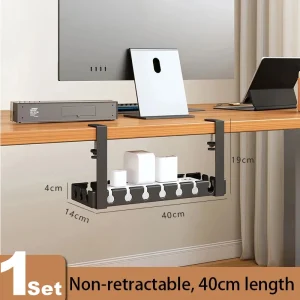 Under Desk No Drilling Cable Management Tray Retractable Organizer Metal Storage Rack for Home Office Router Data Wire