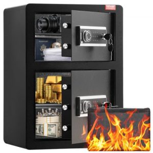 VEVOR Double Doors 3.5 cu.ft Safe Box with Key Lock & Password, Safe Lock Box with Fireproof Bag, Key Rack, LED Light and 2 Height Adjustable and Removable Divider for Money, Documents, Jewelry and Valuables, Black