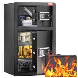 VEVOR Double Doors 4.5 cu.ft Safe Box with Key Lock & Password, Safe Lock Box with Fireproof Bag, Key Rack, LED Light and 2 Height Adjustable and Removable Divider for Money, Documents, Jewelry and Valuables, Black