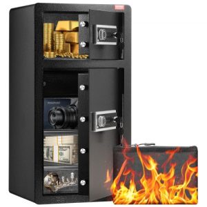 VEVOR Double Doors 5.5 cu.ft Safe Box with Key Lock & Password, Safe Lock Box with Fireproof Bag, Key Rack, LED Light, 2 Height Adjustable and Removable Divider and 1 Cabinet for Money, Documents, Jewelry and Valuables, Black