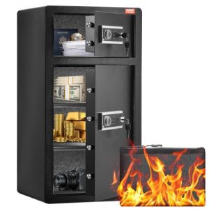 VEVOR Double Doors 7.2 cu.ft Safe Box with Key Lock & Password, Safe Lock Box with Fireproof Bag, Key Rack, LED Light and 2 Height Adjustable and Removable Divider for Money, Documents, Jewelry and Valuables, Black