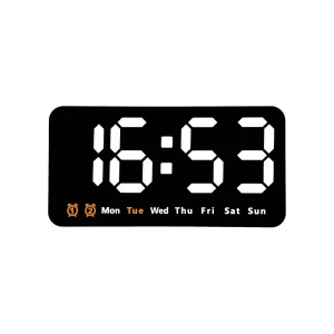 Voice Control Large Digital Wall Clock, Temperature Date Week, DST Snooze Table Clock Dual Alarm Wall-mounted LED Clock