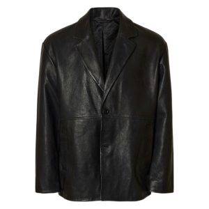 jacket Selected Homme grain leather hybrid blazer - black