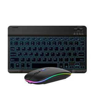 10-Inch RGB Backlit Bluetooth Keyboard and Mouse Set - Portable Wireless Keyboard for Tablet & Phone