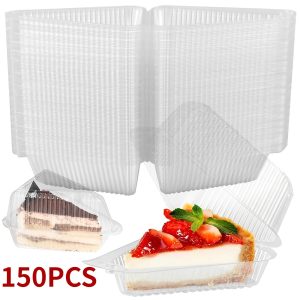 150 Pack Clear Cake Slice Containers Reusable Triangle Dessert Boxes