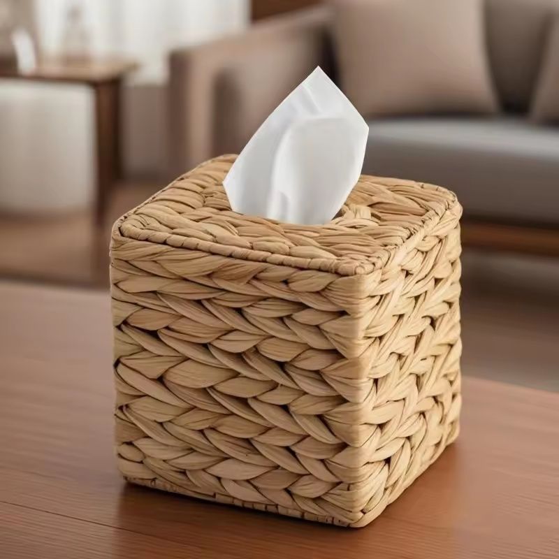 1pc Woven Tissue Box Stand - Square Decorative Tissue Cube Box Holder