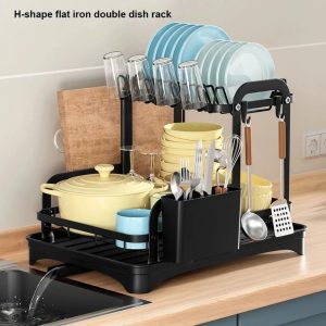 2-Tier Dish Drying Rack with 360° Retractable Drain