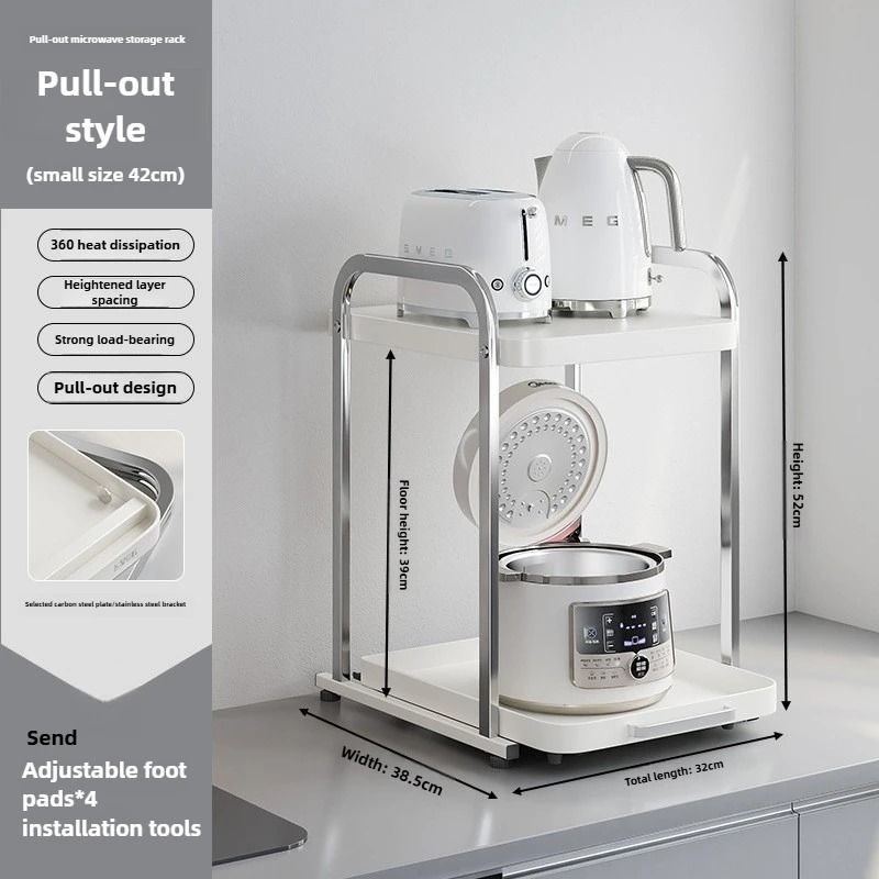 2-Tier Pull-Out Microwave & Kitchen Appliance Storage Rack