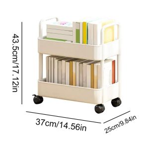 2-Tier Rolling Trolley Snack Storage Rack and Movable Utility Cart