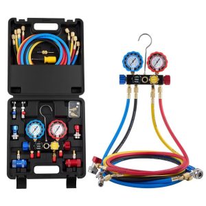 AC Manifold Gauge Set 4-Way Refrigerant Charging Kit for R134a R1234yf R404A R22 Systems