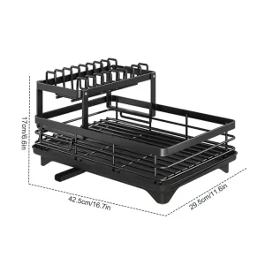 Adjustable Dish Drying Rack, Drainboard Organizer for Kitchen Plates, Cutlery Storage, Over Sink Countertop Dry Rack