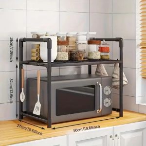 Adjustable Heavy-Duty Microwave Stand & Kitchen Counter Organizer Rack