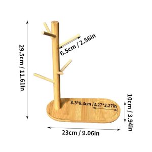 Bamboo Mug Tree Holder Coffee Cup Rack Kitchen Organizer