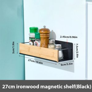 Black Magnetic Fridge Spice Rack Space Saving Kitchen Shelf