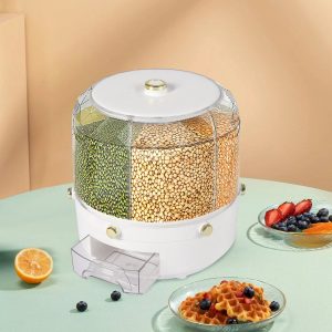 Cereal Dispenser Rotating Grain Container for Rice and Dry Food Storage