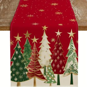Christmas Tablecloth Rectangular Red Tree Holiday Dining Table Cover
