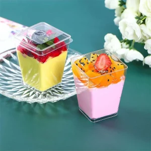 Clear Square Plastic Dessert Cups Disposable Mini Pudding & Sauce Containers