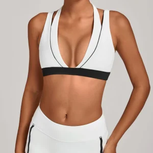 Color Block Halter Sports Bra Open Back Yoga Workout Crop Top