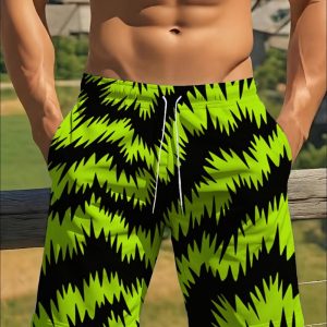 Color Block Print Mens Swim Trunks Quick Dry Drawstring Beach Shorts