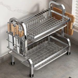 Compact Kitchen Dish Drying Rack and Drainboard Set