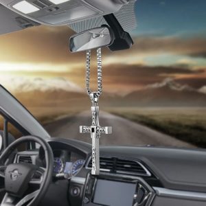 Crystal Inlaid Christian Cross Rearview Mirror Pendant