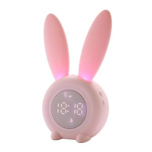 Cute Rabbit Night Light Alarm Clock with Voice Activation & USB Rechargeable Display