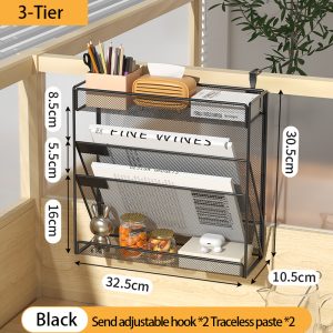 Desk File Organizer Mesh, Hanging Wall Mount Document Organization Stand, Desktop Vertical Mail Paper Folder Holder Rack