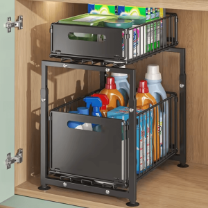 Double-Layer Pull-Out Kitchen Cabinet Organizer - Multi-Level Storage Rack for Spices, Snacks & Bottles