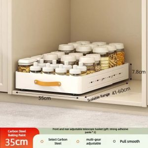 Expandable Pull-Out Cabinet Organizer Shelf Adjustable Kitchen Storage Rack with Sliding Drawer