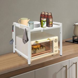 Extendable Microwave Oven Rack Adjustable White Countertop Stand