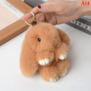 Fluffy Cartoon Rabbit Keychain Pompon Bunny Charm for Bag or Car