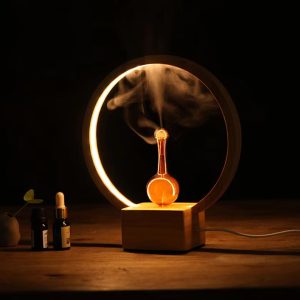Glass Essential Oil Diffuser with Wood Base Nebulizing LED Aroma Diffuser for Home Office Room