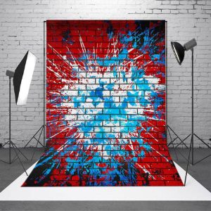 Graffiti Blue Ink Splash Red Brick Wall Photo Backdrop - Aperturee