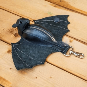 Handmade Bat Wallet Keychain Genuine Leather Coin Purse