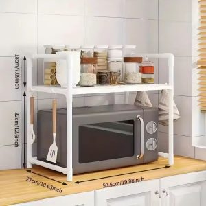 Heavy-Duty Adjustable Microwave Stand - Stackable & Foldable Telescopic Countertop Storage Rack