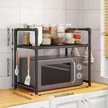 Heavy-Duty Expandable Microwave Storage Rack - Adjustable Kitchen Counter Organizer with Shelves, Hooks & Small Applianc