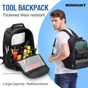 Heavy-Duty Tool Backpack - Multi-Tool Storage Rig with Load-Balancing Padded Shoulder, Back, and Waist Straps