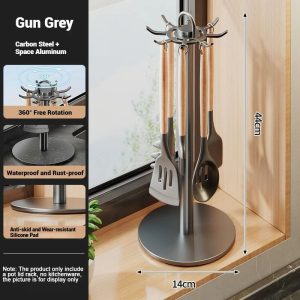 Kitchen Rotating Spatula Rack with Eight Hooks