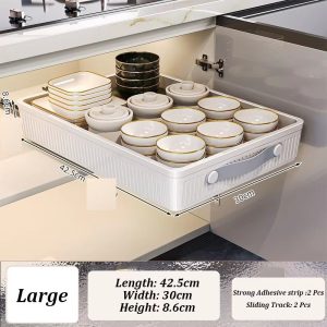 Kitchen Sliding Drawer with Slide Rail, Pull Out Organizer Tray, Spice Storage Rack with Handle