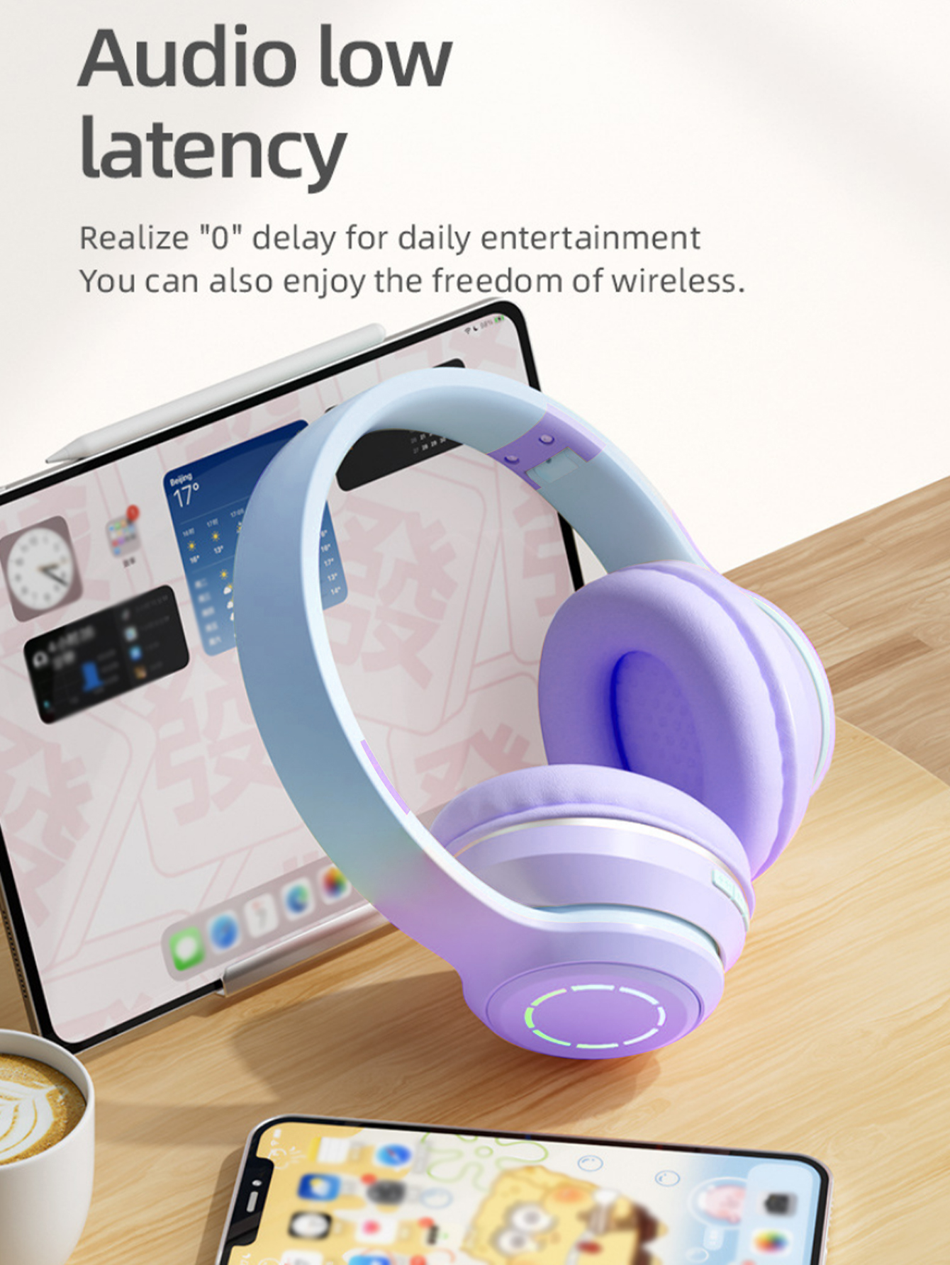 Luminous Gradient Wireless Gaming Headset with Noise Reduction