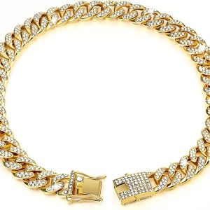 Luxury Cuban Link Cat Collar with Rhinestone Gold Chain
