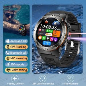 Military GPS Smart Watch with 3ATM Waterproof Bluetooth Call and Rugged Outdoor Design
