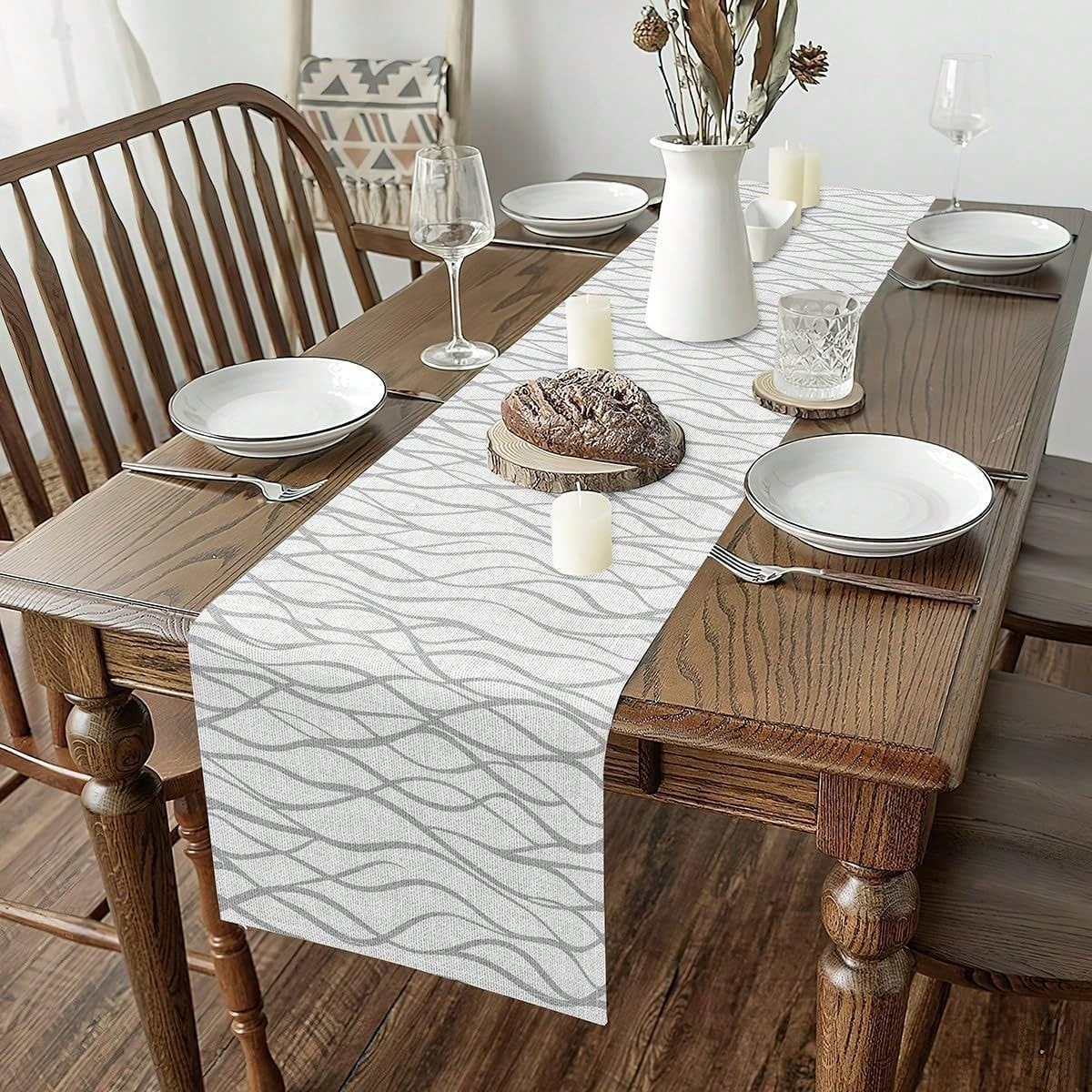 Modern Gray Geometric Table Runner for Dining, Kitchen & Party Decor