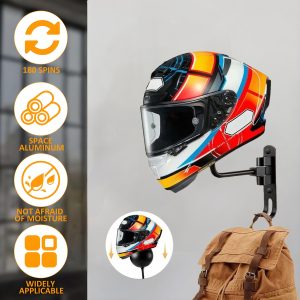 Motorcycle Helmet Rack Wall Mount, Rotation Helmet Holder with Hooks, Ideal for Coats, Caps, Bike, Rugby, Baseball
