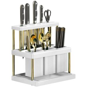 Multi-Function Kitchen Knife Holder and Cutlery Drainer Rack