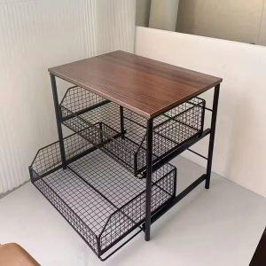 Multi-Layer Kitchen Countertop Storage Rack - Space-Saving Desktop Organizer with Drawers & Metal Baskets