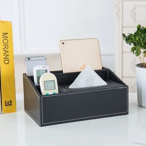 Multifunctional Tissue Box with Stationery Remote Control Organizer