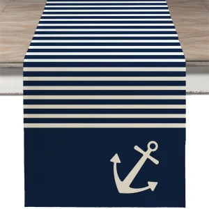 Nautical Table Runner with Anchor Compass Design for Coastal Dining Decor